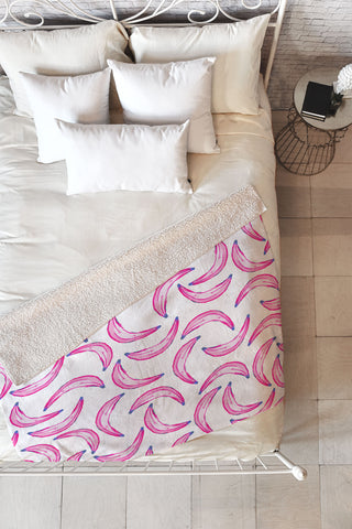 Lisa Argyropoulos Gone Bananas Pink on White Fleece Throw Blanket