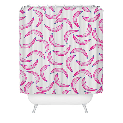 Lisa Argyropoulos Gone Bananas Pink on White Shower Curtain