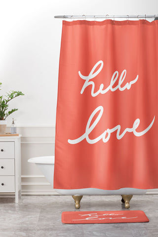 Lisa Argyropoulos hello love coral Shower Curtain And Mat