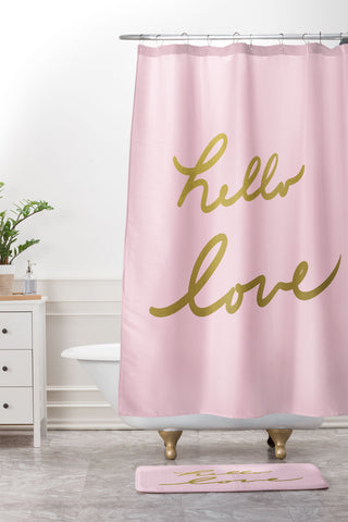 Lisa Argyropoulos hello love pink Shower Curtain And Mat