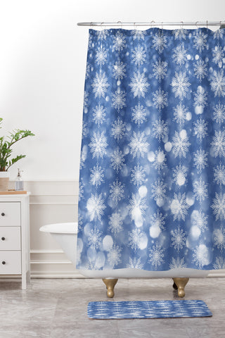 Lisa Argyropoulos Holiday Blue and Flurries Shower Curtain And Mat