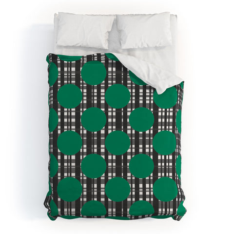 Lisa Argyropoulos Holiday Plaid and Dots Green Duvet Cover