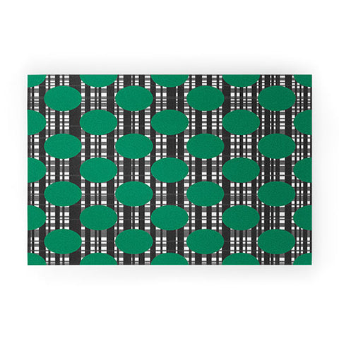 Lisa Argyropoulos Holiday Plaid and Dots Green Welcome Mat
