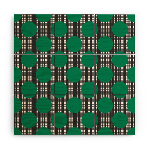 Lisa Argyropoulos Holiday Plaid and Dots Green Wood Wall Mural