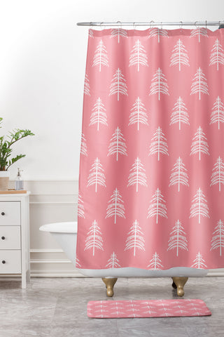 Lisa Argyropoulos Linear Trees Blush Shower Curtain And Mat