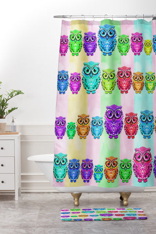 Lisa Argyropoulos Little Hoots Stripes Multicolor Shower Curtain And Mat