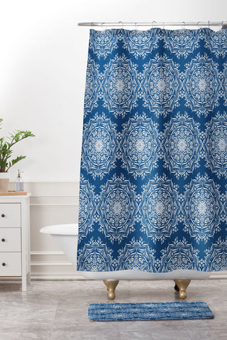 Lisa Argyropoulos Lotus II Blue Shower Curtain And Mat