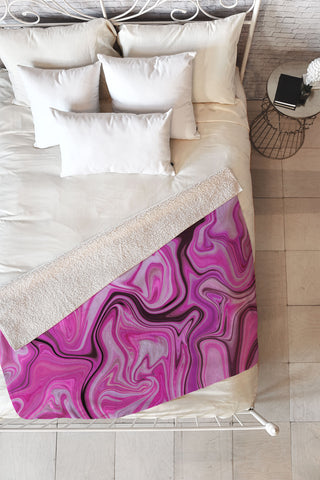 Lisa Argyropoulos Marbled Frenzy Glamour Pink Fleece Throw Blanket