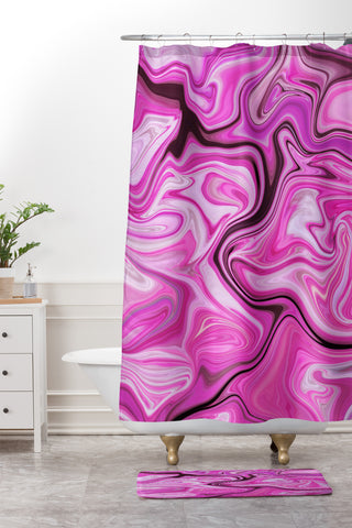 Lisa Argyropoulos Marbled Frenzy Glamour Pink Shower Curtain And Mat