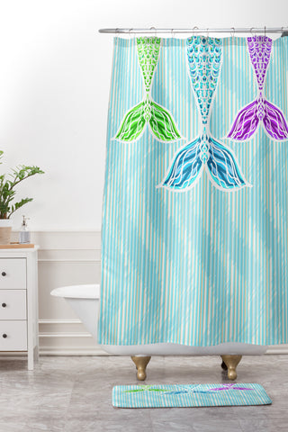 Lisa Argyropoulos Mermaids and Stripes Sea Shower Curtain And Mat