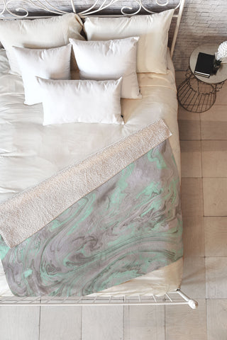 Lisa Argyropoulos Mint and Gray Marble Fleece Throw Blanket