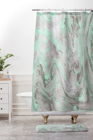 Lisa Argyropoulos Mint and Gray Marble Shower Curtain And Mat