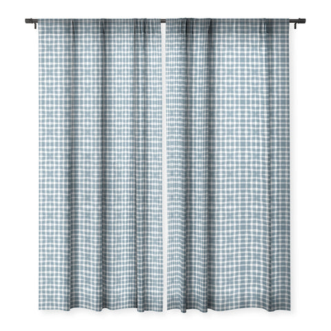 Lisa Argyropoulos Modern Plaid Blue Sheer Window Curtain