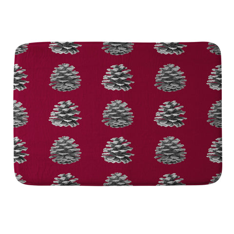 Lisa Argyropoulos Monochrome Pine Cones and Red Memory Foam Bath Mat