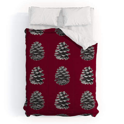 Lisa Argyropoulos Monochrome Pine Cones and Red Comforter