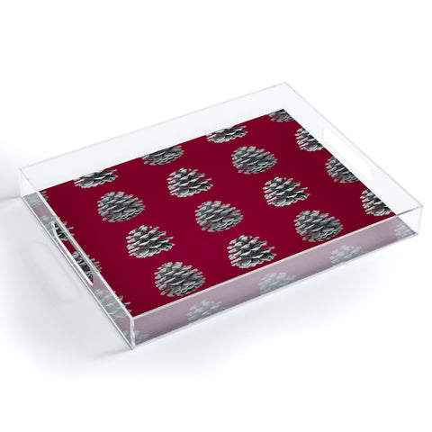 Lisa Argyropoulos Monochrome Pine Cones and Red Acrylic Tray