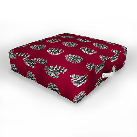 Lisa Argyropoulos Monochrome Pine Cones and Red Outdoor Floor Cushion