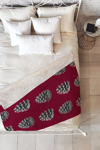 Lisa Argyropoulos Monochrome Pine Cones and Red Fleece Throw Blanket