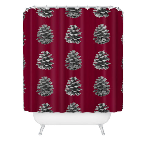 Lisa Argyropoulos Monochrome Pine Cones and Red Shower Curtain