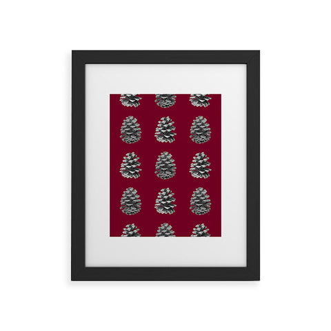 Lisa Argyropoulos Monochrome Pine Cones and Red Framed Art Print