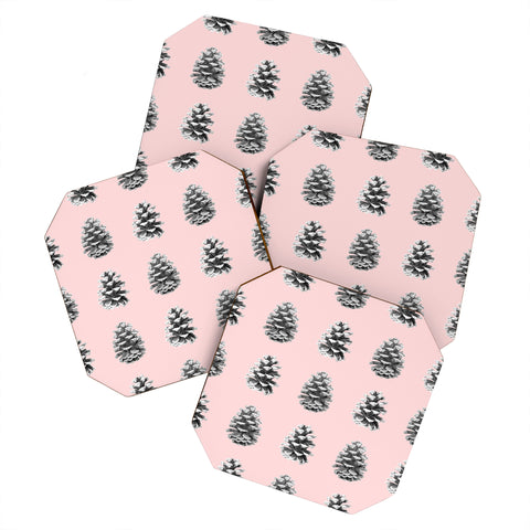 Lisa Argyropoulos Monochrome Pine Cones Blushed Kiss Coaster Set