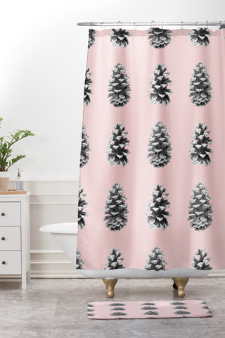 Lisa Argyropoulos Monochrome Pine Cones Blushed Kiss Shower Curtain And Mat