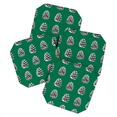 Lisa Argyropoulos Monochrome Pine Cones Green Coaster Set