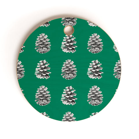 Lisa Argyropoulos Monochrome Pine Cones Green Cutting Board Round