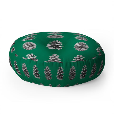 Lisa Argyropoulos Monochrome Pine Cones Green Floor Pillow Round