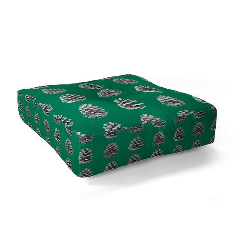 Lisa Argyropoulos Monochrome Pine Cones Green Floor Pillow Square