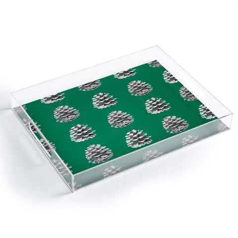 Lisa Argyropoulos Monochrome Pine Cones Green Acrylic Tray
