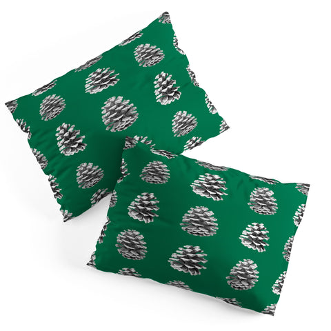 Lisa Argyropoulos Monochrome Pine Cones Green Pillow Shams