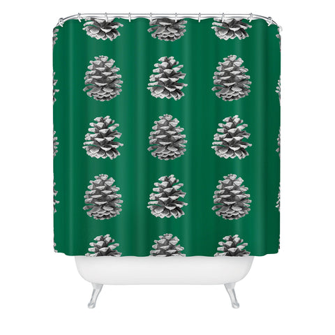 Lisa Argyropoulos Monochrome Pine Cones Green Shower Curtain