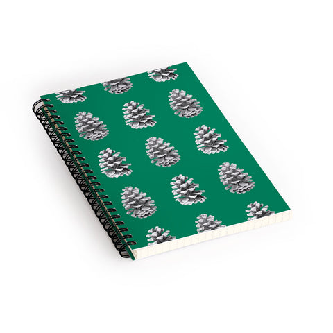 Lisa Argyropoulos Monochrome Pine Cones Green Spiral Notebook