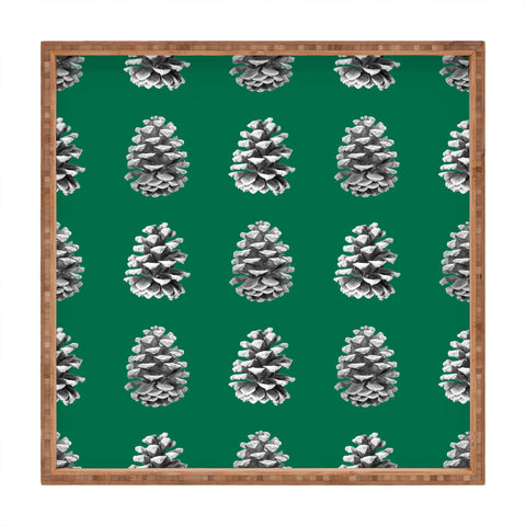 Lisa Argyropoulos Monochrome Pine Cones Green Square Tray