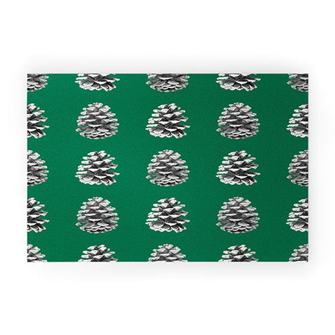 Lisa Argyropoulos Monochrome Pine Cones Green Welcome Mat