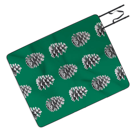Lisa Argyropoulos Monochrome Pine Cones Green Picnic Blanket