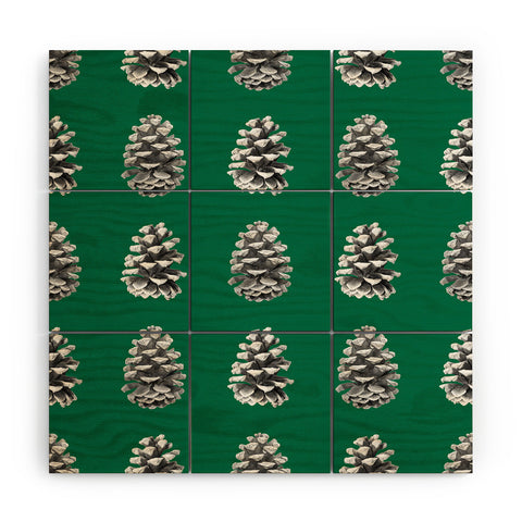 Lisa Argyropoulos Monochrome Pine Cones Green Wood Wall Mural