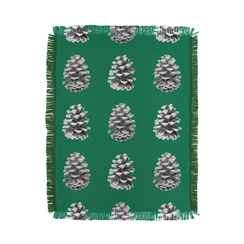 Lisa Argyropoulos Monochrome Pine Cones Green Throw Blanket