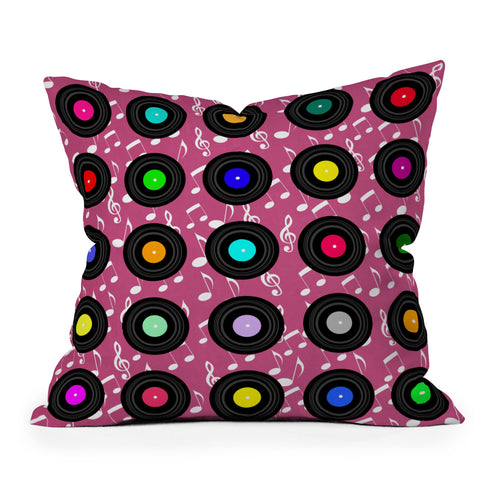 Lisa Argyropoulos Old School Music Pink Throw Pillow