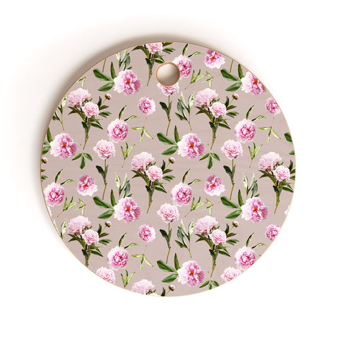 Lisa Argyropoulos Peonies in Her Dreams Mocha Cutting Board Round