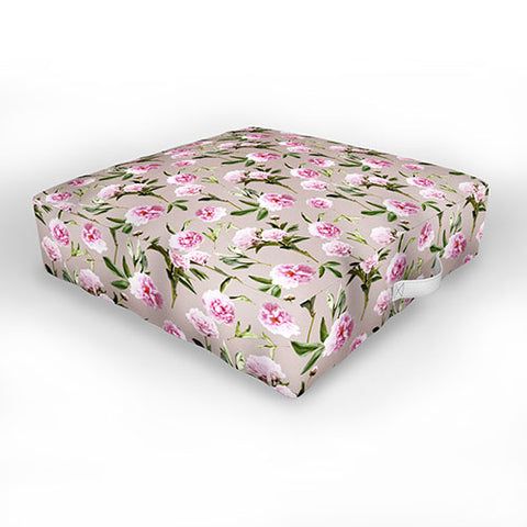 Lisa Argyropoulos Peonies in Her Dreams Mocha Outdoor Floor Cushion