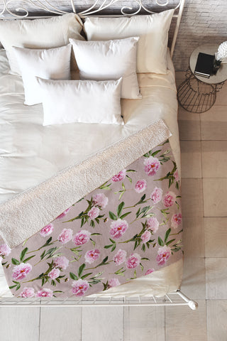 Lisa Argyropoulos Peonies in Her Dreams Mocha Fleece Throw Blanket