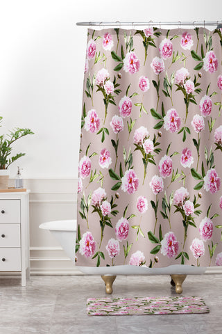 Lisa Argyropoulos Peonies in Her Dreams Mocha Shower Curtain And Mat