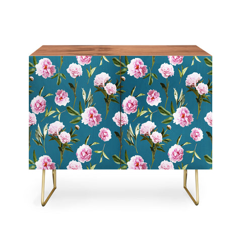 Lisa Argyropoulos Peonies in Her Dreams Teal Credenza
