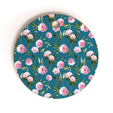 Lisa Argyropoulos Peonies in Her Dreams Teal Cutting Board Round