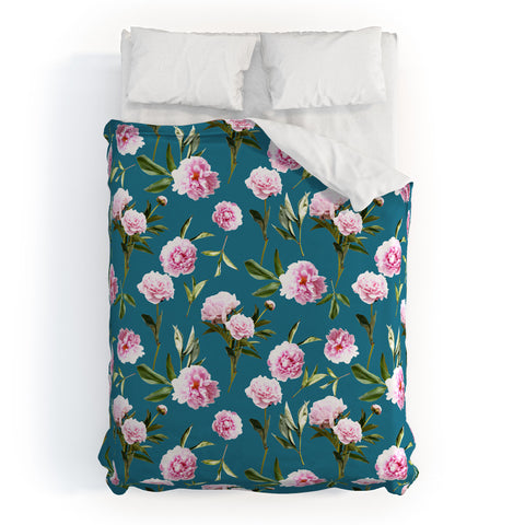 Lisa Argyropoulos Peonies in Her Dreams Teal Duvet Cover