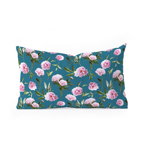 Lisa Argyropoulos Peonies in Her Dreams Teal Oblong Throw Pillow