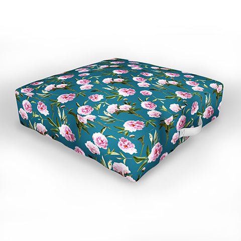 Lisa Argyropoulos Peonies in Her Dreams Teal Outdoor Floor Cushion