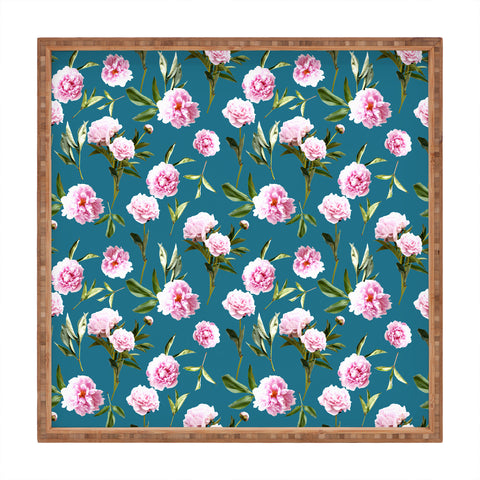 Lisa Argyropoulos Peonies in Her Dreams Teal Square Tray